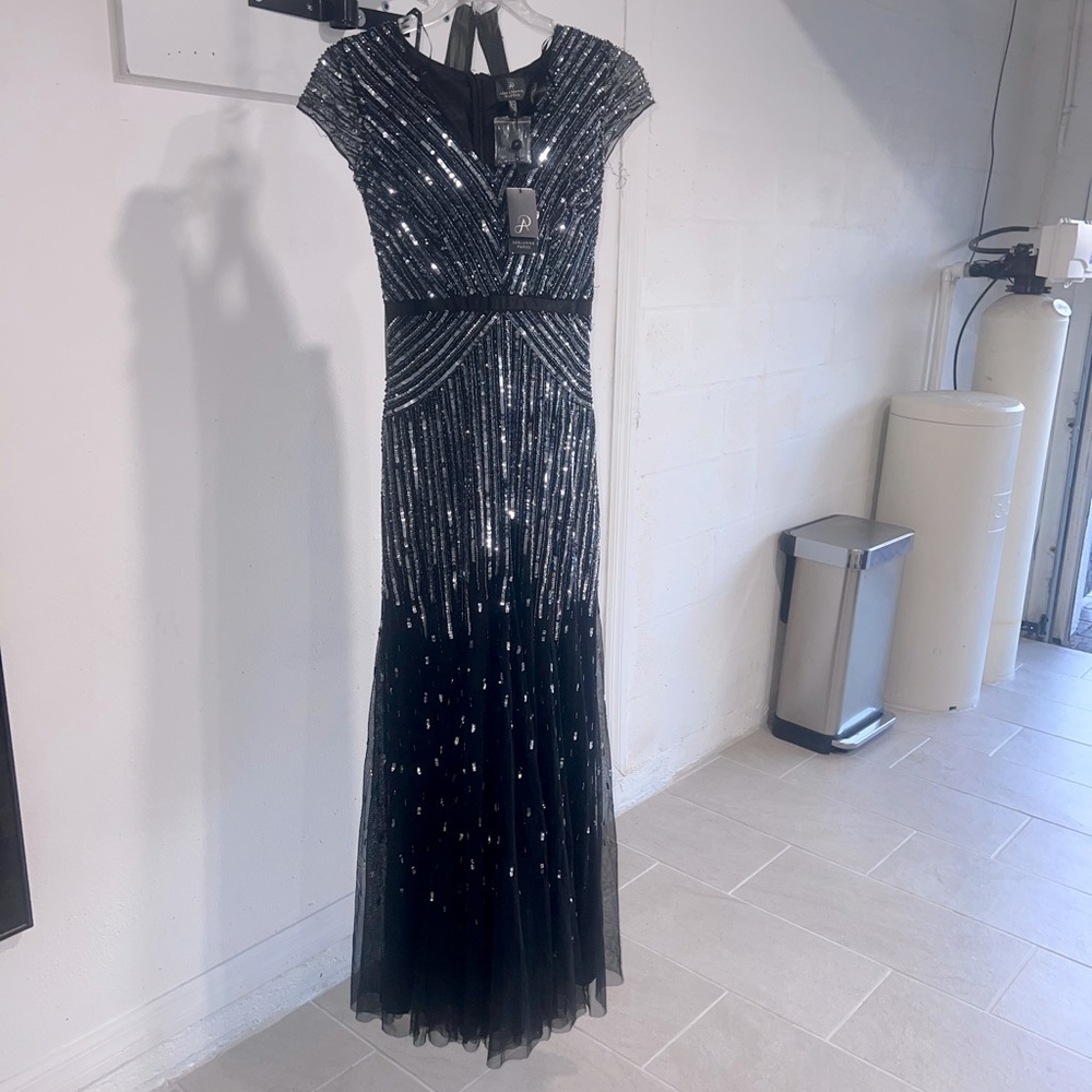 Beautiful, formal beaded navy dress